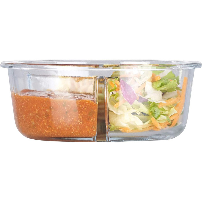 Скляний контейнер для мікрохвильової печі з 3 відділеннями, кришка на защіпках, -20 до 520 C, круглий (Скляний посуд для мікрохвильовки з кришкою, для сніданків/мюслі)