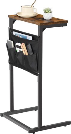 Журнальний столик HOOBRO C-подібної форми, столик до дивана, тумбочка, столик для перекусу, з 4 кишенями з тканини Оксфорд для невеликих приміщень, вітальні, спальні, ванної кімнати, вінтажний коричневий та чорний EBF43SF01