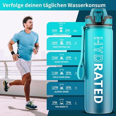 Пляшка для пиття QLUR, пляшка для води Tritan з соломинкою 1л без BPA з соломинкою, пляшка для пиття спортивна герметична з маркер