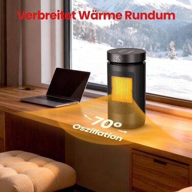 Енергозберігаючий вентилятор-обігрівач потужністю 1500 Вт, тихий електричний обігрівач з термостатом, керамічний нагрівальний елемент PTC, захист від перегріву та перекидання, 3 режими, 12-годинний таймер, коливання 70, для кімнати/кемпінгу/офісу