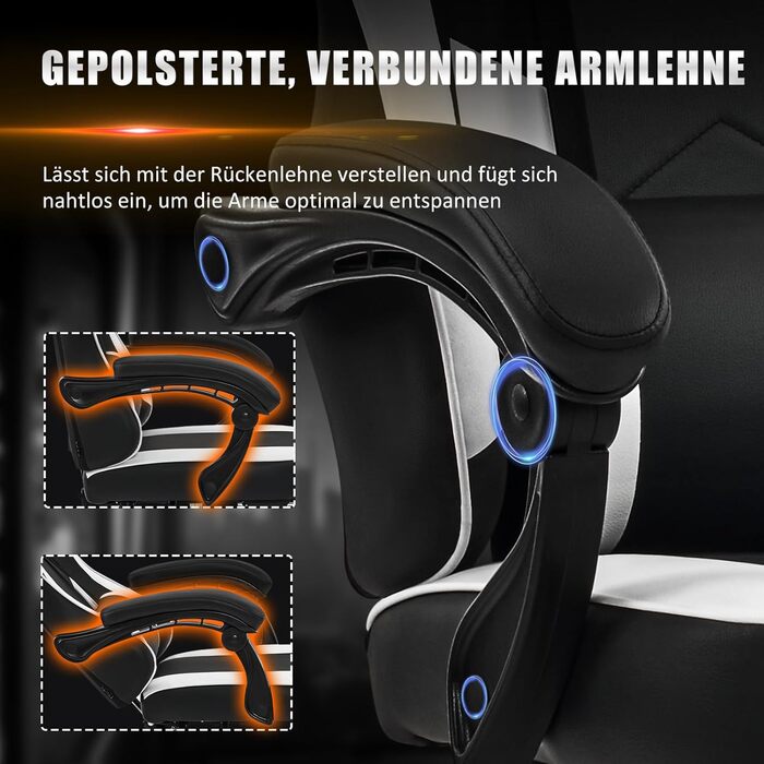 Ігрове крісло Hellove з підставкою для ніг, ергономічне ігрове крісло, крісло для відеоігор з поперековою опорою, регульовані підлокітники для дорослих та підлітків, PU чорно-біле