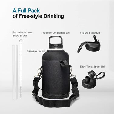 Пляшка для води 1,8 л, ізольована соломою та 3 кришками, охолоджуюча пляшка, півлітра, глечик для води, галактика, велика, металев