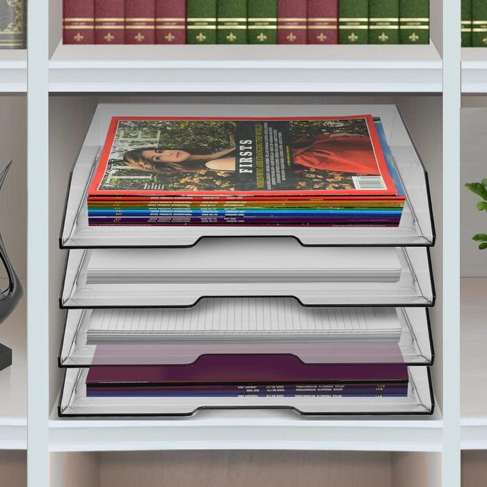 Лоток для листів Acrimet, що штабелюється, альбомний формат, офісний органайзер для паперу та документів A4, міцний пластик (прозорий) (4 шт.)