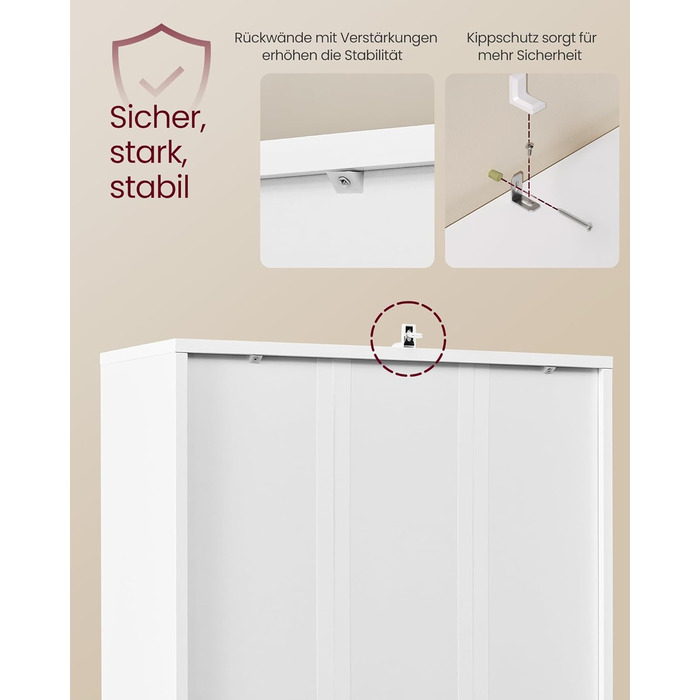 Колекція Custos - Книжкова полиця, висока 6-ярусна, окремостояча полиця з дверцятами, відкрита полиця для зберігання, 24 x 60 x 175 см, для вітальні, домашнього офісу, їдальні, хмарно-білий LBC402W01 60B см хмарно-білий