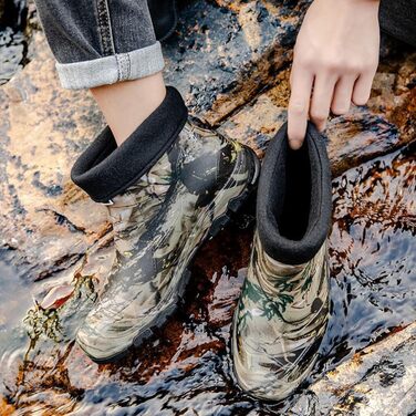 Гумові чоботи до щиколотки з підкладкою Pangolin для чоловіків та жінок, знімна флісова підкладка, камуфляжні ковзаючі гумові чоботи, короткі черевики для риболовлі та кемпінгу, сірі, EU 48