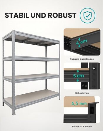 Надміцний стелаж KARAT XXL, оцинкований 200 x 180 x 60 см, стелажі для гаража, підвалу та майстерні - безболтові стелажі, широкопрохідні стелажі, підвальні стелажі, стелажі для майстерні (TitanRack Big)