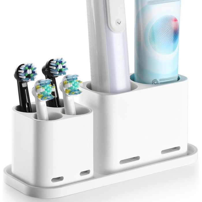 Тримач насадки для зубної щітки Gsocel, тримач для зубної щітки Електрична зубна щітка для зберігання 4 насадки для зубних щіток і 2 тримачі для зубної пасти ABS, білий