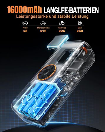 Електричний повітряний насос з акумулятором, повітряний насос 150 PSI для велосипедів, портативний міні-компресор з манометром та подвійним світлодіодним дисплеєм, електричний насос для накачування шин 12 В постійного струму для автомобілів, мотоциклів, в