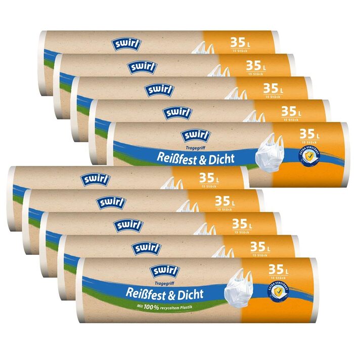 Пакетів для сміття з ручкою Swirl Carry 35 л (15 шт./рулон) 15 шт. (10 упаковок), 10