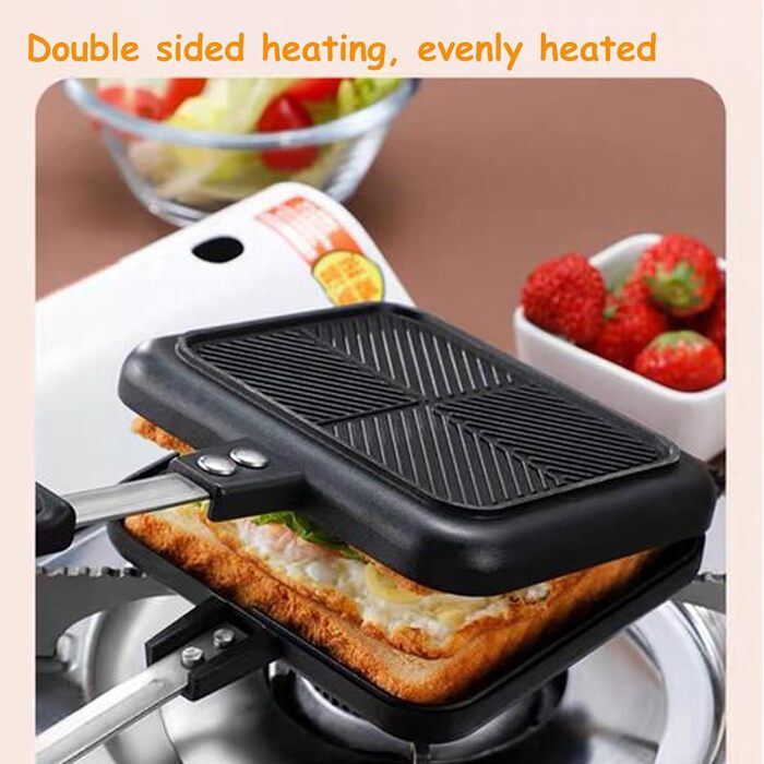 Двостороння сковорода, антипригарна залізниця для сендвічів з візерунком Mini портативна з термостійкою ручкою, сковорода для млинців з алюмінієвого сплаву Panini Maker для сніданку, кемпінг чорний