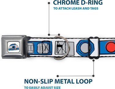 Нашийник для собак Star Wars R2D2 з регульованою фурнітурою, біло-чорно-синьо-сіро-червоний, 38-66 см, ширина 2,5 см - для великих порід