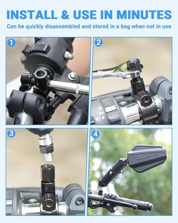 Універсальне складне дзеркало заднього виду для позашляхового мотоцикла SUPAREE, схвалене для електроніки, поворотне на 360 з правою та лівою різьбою, сумісне зі скутерами, квадроциклами