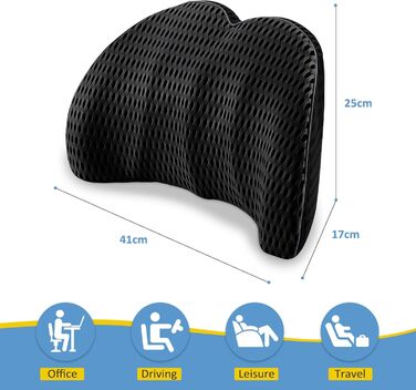 Поперекова опорна подушка для автомобіля, ортопедична поперекова подушка, поперекова опора з піни з ефектом пам&39яті для автомобіля, офісні крісла, інвалідні візки (чорна)
