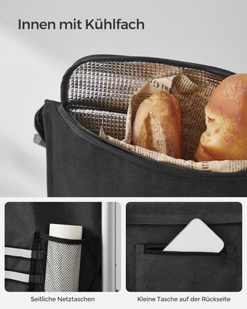 Сумка-візок SONGMICS для покупок, 35 літрів, з термо-відділенням, чорна, складана, знімний мішок KST03BK