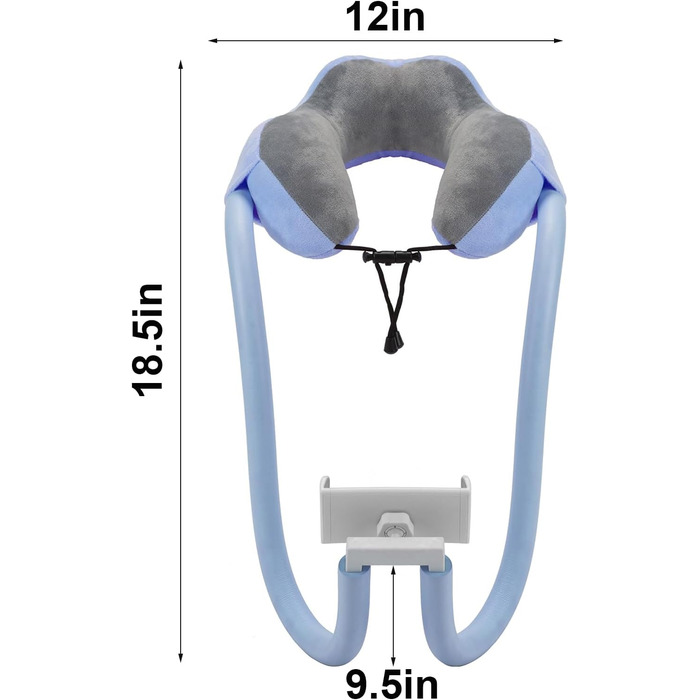 Тримач для шиї телефону - регульований на 360 градусів, подушки для підтримки шиї, тримач для телефону 2-в-1, підставка для мобільних телефонів, знімні тримачі, колиска для мобільного пристрою, зручна дорожня подушка синього кольору