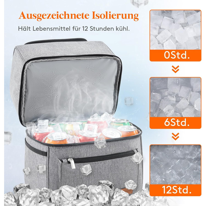 Ізольована сумка-холодильник Lifewit 21L 30 Can, термосумка для обіду, рюкзак-холодильник, герметична двоповерхова сумка-холодильник для чоловіків, жінок, мам для обіду, пікніка, покупок, подорожей, сіра