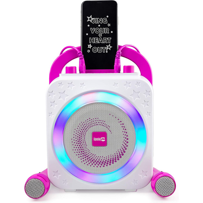 Караоке-машина RockJam Party Karaoke Machine 10 Вт, рожева, з двома мікрофонами