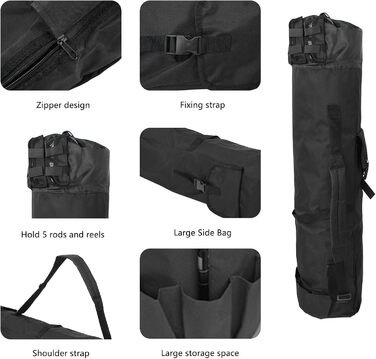 Сумка для вудилищ SANON, сумка для риболовлі з тканини Oxford Сумка для вудок, сумка для вудок, сумки для рибальських аксесуарів, сумка для вудок великої ємності, чорна, середня