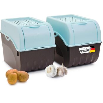 Ящик для зберігання картоплі Novaliv 2 великі 9 л БІРЮЗОВИЙ Ящик для картоплі Штабелюваний ящик для овочів, ящик для цибулі, кошик для картоплі, контейнер для фруктів, ящик для картоплі, контейнер для зберігання цибулі, контейнер для зберігання продуктів,