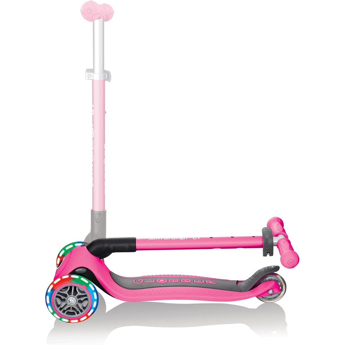 Самокат дитячий, 120/80 мм, ABEC 5, 3 колеса, регульовані по висоті, світлодіодні колеса одного розміру неоново-рожеві одинарні