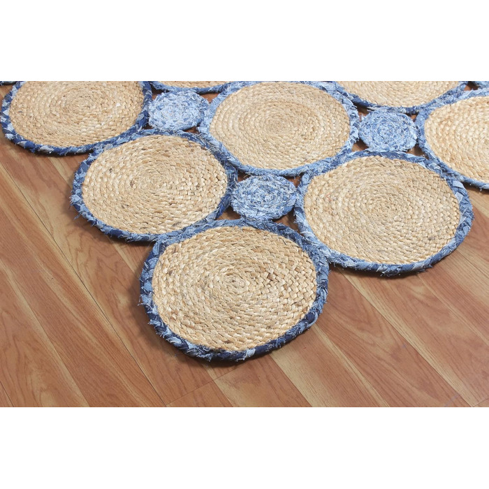 Натуральний ганчірковий килим ручної роботи, геометричний, бежево-блакитний, джут і бавовна, для передпокою, коридору, кімнати, де