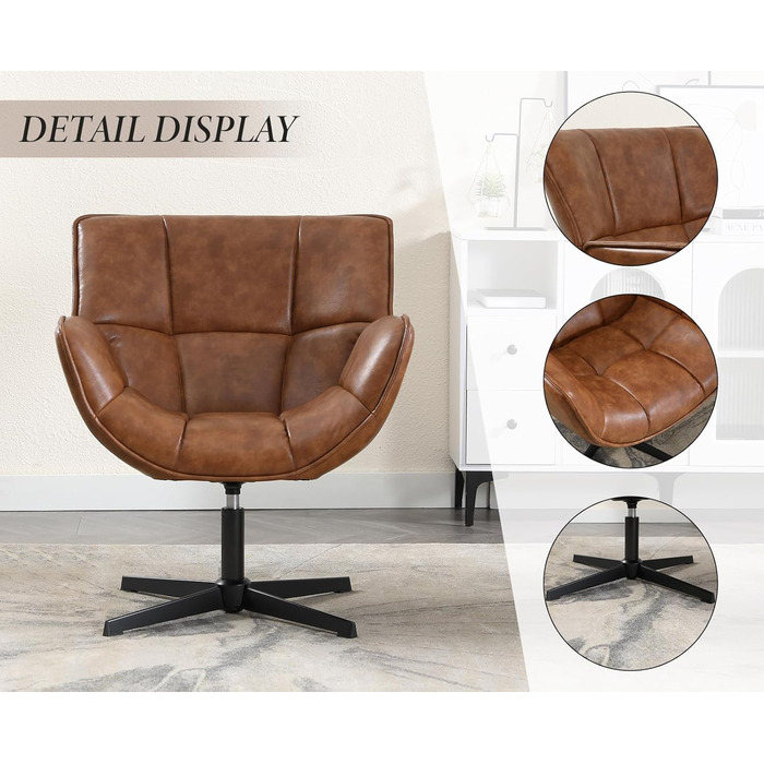 Крісло Chairus Lounge Крісло для вітальні Обертове крісло-крило з м&39якої шкіри PU Крісло-акцент з металевими ніжками Спальня (коричневий) Штучна шкіра Коричневий