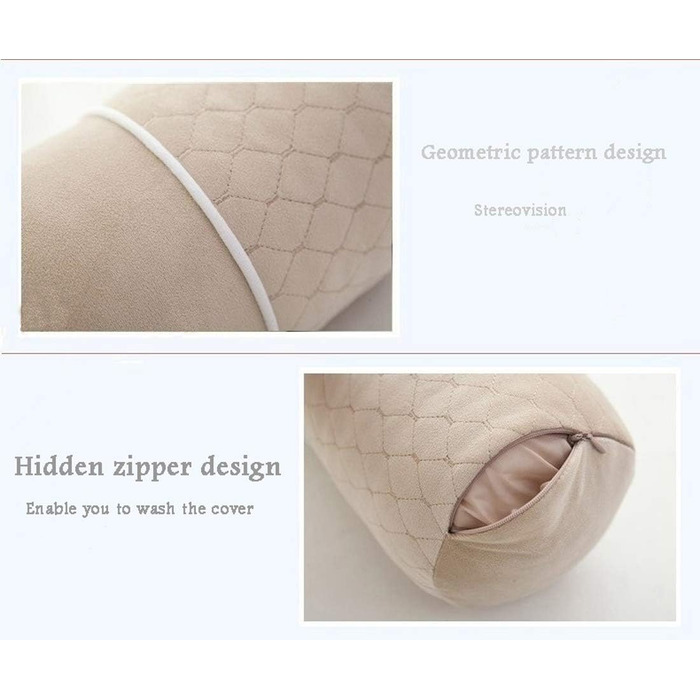 Фірмова довга подушка для шиї, що знеболює за допомогою круглої спини, циліндрична подушка для підтримки шиї, регульована подушка для сну з наволочкою, яку можна прати в пральній машині, 52x13 см, бежевий