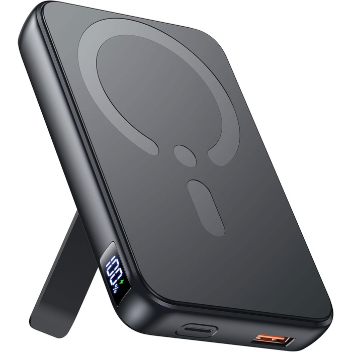 Зовнішній зарядний пристрій MagSafe Power Bank, магнітний 12000 мАг, вихід PD 22,5 Вт USB-A, бездротовий портативний зарядний пристрій із входом та виходом Type-C, світлодіодний індикатор для iPhone 17/16/15/14/13/12/Pro/Pro Max серії, чорний