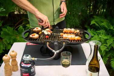 Кемпінговий гриль NOMADIQ Настільний гриль Компактний 2 конфорки Газовий гриль для кемпінгу Газовий гриль для балкону, автофургона Гриль-плита, портативна, для вулиці, барбекю, вулична плита, чорний колір