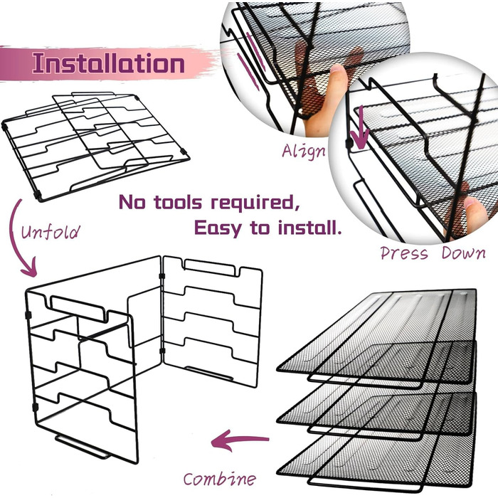 Рівневий органайзер для лотка для листів для прибирання столу, настільний органайзер для збору журналів з металевої сітки, сітчастий офісний файл для зберігання на столі, лоток для паперу з дротяної сітки для офісу 4 яруси, 4-