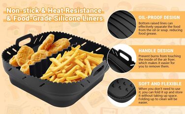Аксесуари для фритюрниці Viriech із силіконовою формою, аксесуари для багаторазової фритюрниці з 8 частин Силіконова форма для фритюрниці з шампурами Масляна щітка Затискач проти опіків для фритюрниці