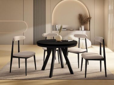 Круглий розкладний обідній стіл у стилі лофт Індустріальний стіл з чорними дерев&39яними ніжками Компактний обідній стіл для вітальні Чорний 90-190 см Чорний 90 / 190 см