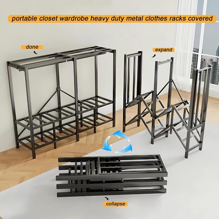 Складана шафа, 500 кг, тканинна шафа великої місткості 242 см з 2 рейками для вішалок, переносна тканинна шафа з чохлом для спальні (сірі двері D, 85 см) D Сірі двері 85 см
