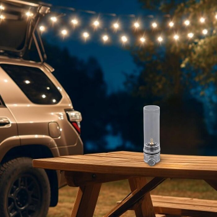 Головка газового ліхтаря для кемпінгу з регульованою яскравістю, конструкція з алюмінієвого сплаву та скла, сумісна зі стандартними накручуваними газовими балонами з ізобутаном