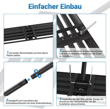 Вирівнювальний граблі Rasen Rakel з нержавіючої сталі та алюмінієвою ручкою для видалення піску, 75x25 см, довжина ручки 200 см - чорний