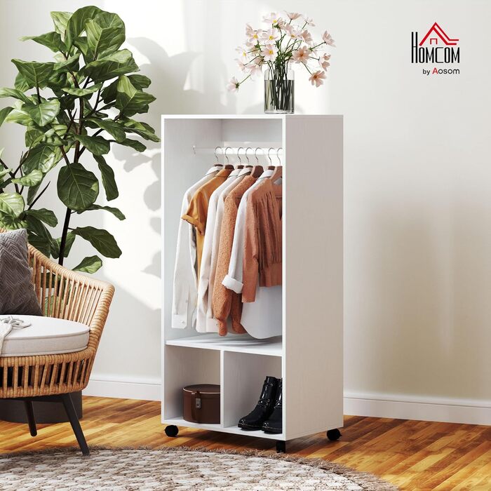 Мобільна шафа HOMCOM з полицями, 4 поворотні колеса для вітальні та спальні, алюмінієвий сплав, 60 x 40 x 127 см, білий