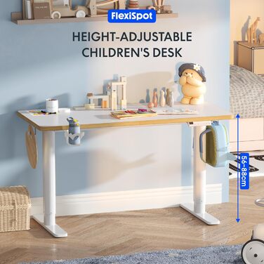 Дитячий письмовий стіл FLEXISPOT, з електричним регулюванням висоти, для дітей віком від 6 років, зі світлодіодним дисплеєм висоти, 3 положеннями пам&39яті, блокуванням від дітей та ергономічною стільницею, 110 x 52 см, білий