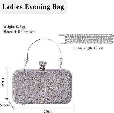 Сріблясте клатч-вечірнє відділення для жінок, інкрустоване стразами та кристалами, елегантна сумочка на ланцюжку для дня народження, коктейльної вечірки, танців, вечірнього заходу
