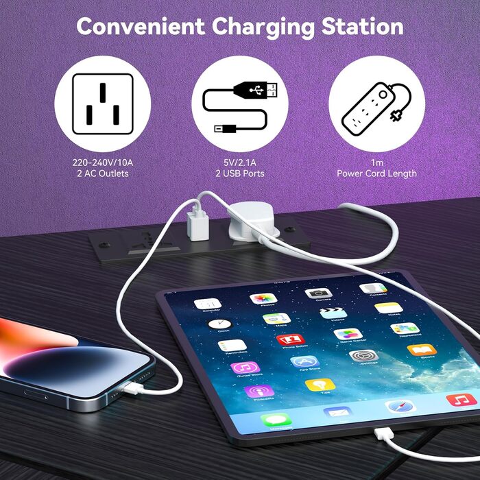 Ігровий стіл L-подібної форми 160x135 см - кутовий стіл з підставкою для монітора та відділенням для зберігання 2 розетки 2 USB-порти комп&39ютерний стіл