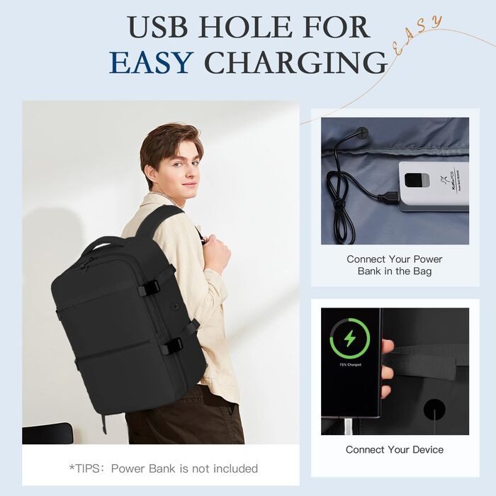 Рюкзак Easyjet ручна поклажа 45x36x20, дорожній рюкзак, ручна поклажа для літака, сумка-рюкзак для ноутбука 15,6&quot, дорожній рюкзак для чоловіків і жінок 45x36x20-чорний3