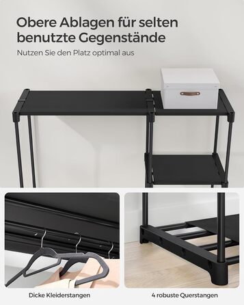Відкрита шафа, вішалка для одягу, штанга для одягу, шафа, 2 підвісні полиці, багато місця, для спальні, вітальні, 124 x 43 x 182 см, чорний RYG026B02 Чорний 124Д x 182В см
