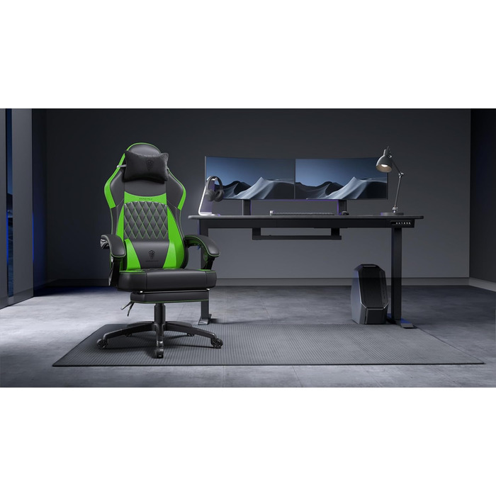 Ігрове крісло Dowinx, гоночне ігрове крісло, ергономічне ігрове крісло з поперековою опорою, ігрове крісло зі штучної шкіри 150 кг, зелене