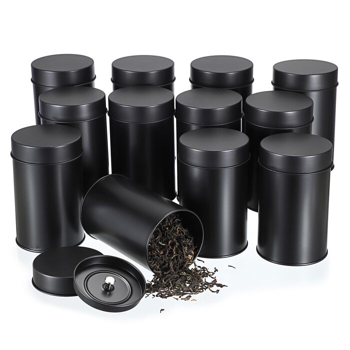 Маленьких круглих чайних банок, контейнери для зберігання розсипного чаю, чайні контейнери з герметичними подвійними кришками, чорні, коробки для зберігання спецій, трав, цукру, універсальний подарунок для любителів чаю, 12