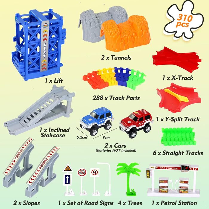 Автомобільна гоночна траса для дітей з 2 іграшковими машинками, дитячі іграшки від 2 3 4 5 6 7 років хлопчика, 309 шт. Автомобільн