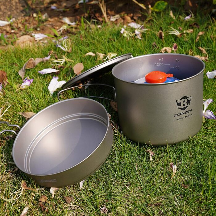 Набір кемпінгового посуду Bestargot Каструля зі сковородою,Відкритий посуд Горщик для пікніка,Надлегкий набір сковорідок для кемпі