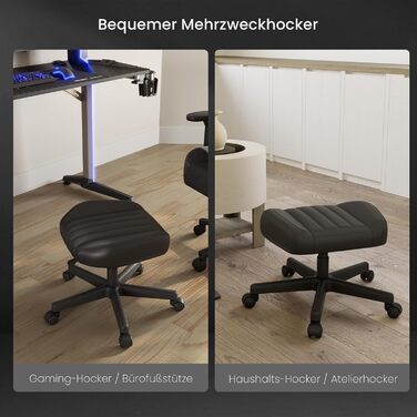 Ергономічний стілець EUREKA з регульованою висотою та коліщатками, офісний стілець для м&39якого комфорту, нековзна основа, поворотний стілець на 360, висота сидіння 43-51 см (чорний)