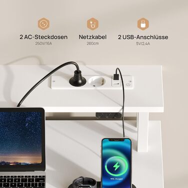 Письмовий стіл Rolanstar з 5 шухлядами, комп&39ютерний стіл з розетками, ігровий стіл зі світлодіодним освітленням, підставка для монітора, для домашнього офісу, спальні, вітальні, офісу (білий, 100) Білий 100