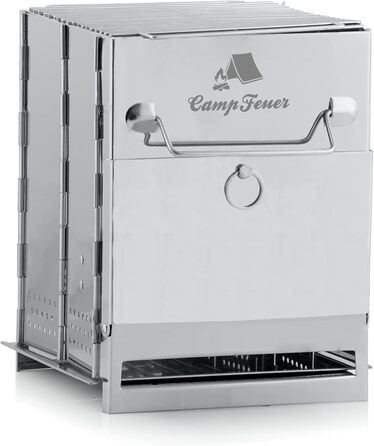 Складаний гриль з нержавіючої сталі CampFeuer 22 x 20,5 x 27 см Складаний гриль Кемпінговий гриль для походів та використання на свіжому повітрі Складаний портативний гриль, портативний кишеньковий гриль, сріблястий кемпінговий гриль