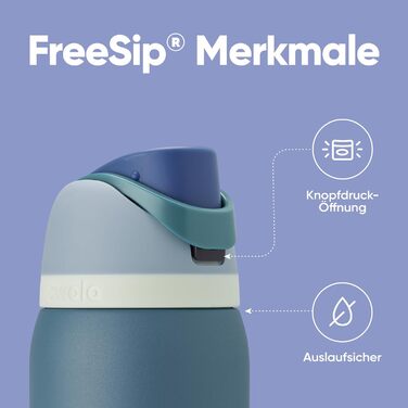 Ізольована пляшка для води з нержавіючої сталі Owala FreeSip з трубочкою, 945 мл без BPA, ідеально підходить для спорту, фітнесу, активного відпочинку та подорожей, джинсова