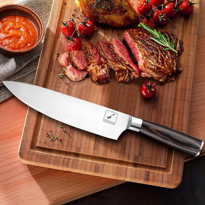 Ніж шеф-кухаря imarku, 20-сантиметровий кухонний ніж професійний ніж, Високовуглецевий ніж шеф-кухаря з нержавіючої сталі гострий,